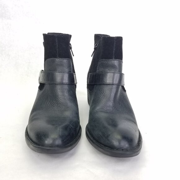 Born Korita Western Boot Women's 7.5 Black Leather Suede Zip Sides Buckle Heel - Picture 3 of 16